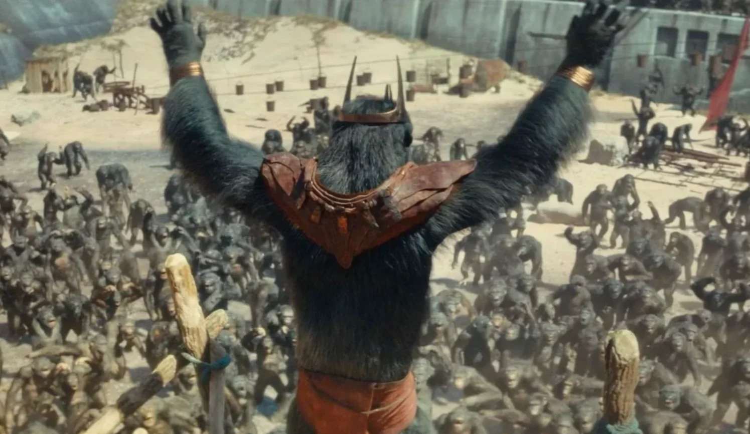 Królestwo Planety Małp z fragmentem ukazującym antagonistę filmu