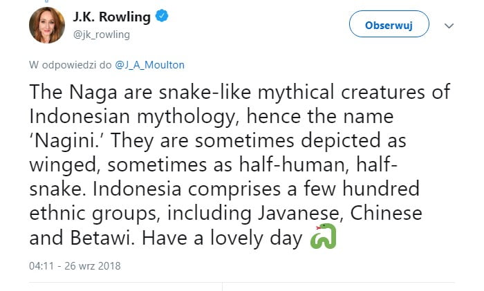 Rowling tweet Nagini backlash racism