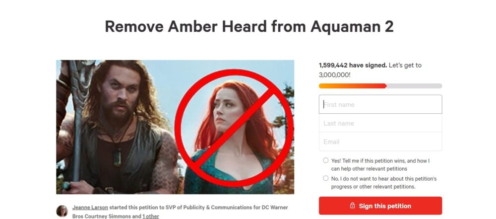 Petycja o usunięcie Amber Heard z obsady filmu Aquaman 2 przybiera na sile